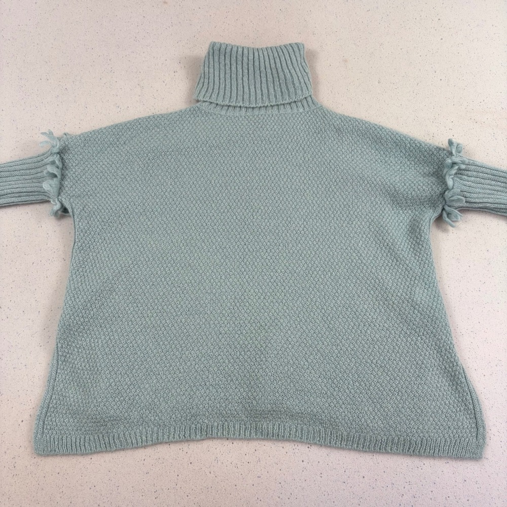 Maison Pholya Womens S Light Blue‎ Mohair Turtleneck Sweater Fringe Quiet Luxury